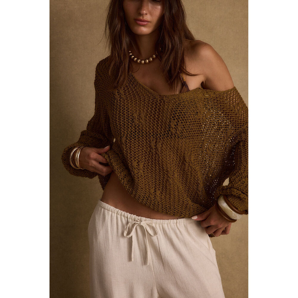 12th Tribe Sunfade Olive Crochet Sweater Size XSXS